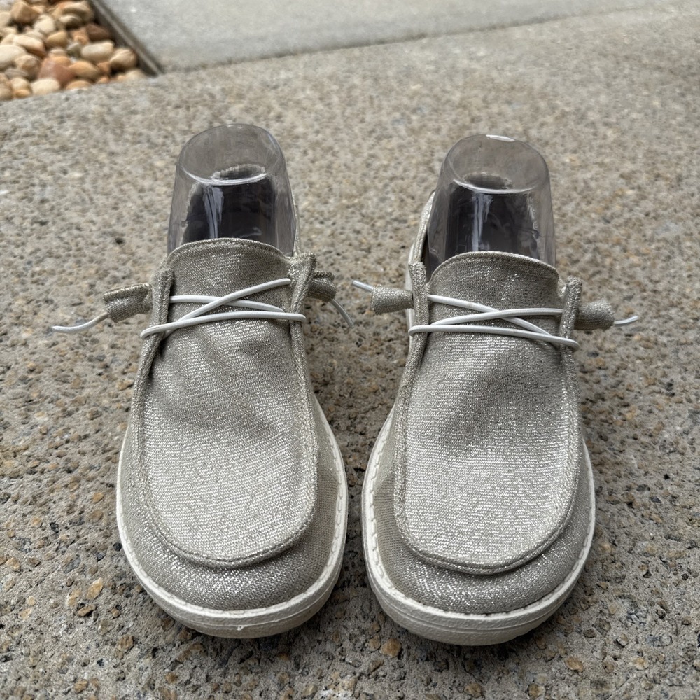 Hey Dude Sparkling Stretch Beige Walking Shoes Women's Wendy Slip-On Size 7